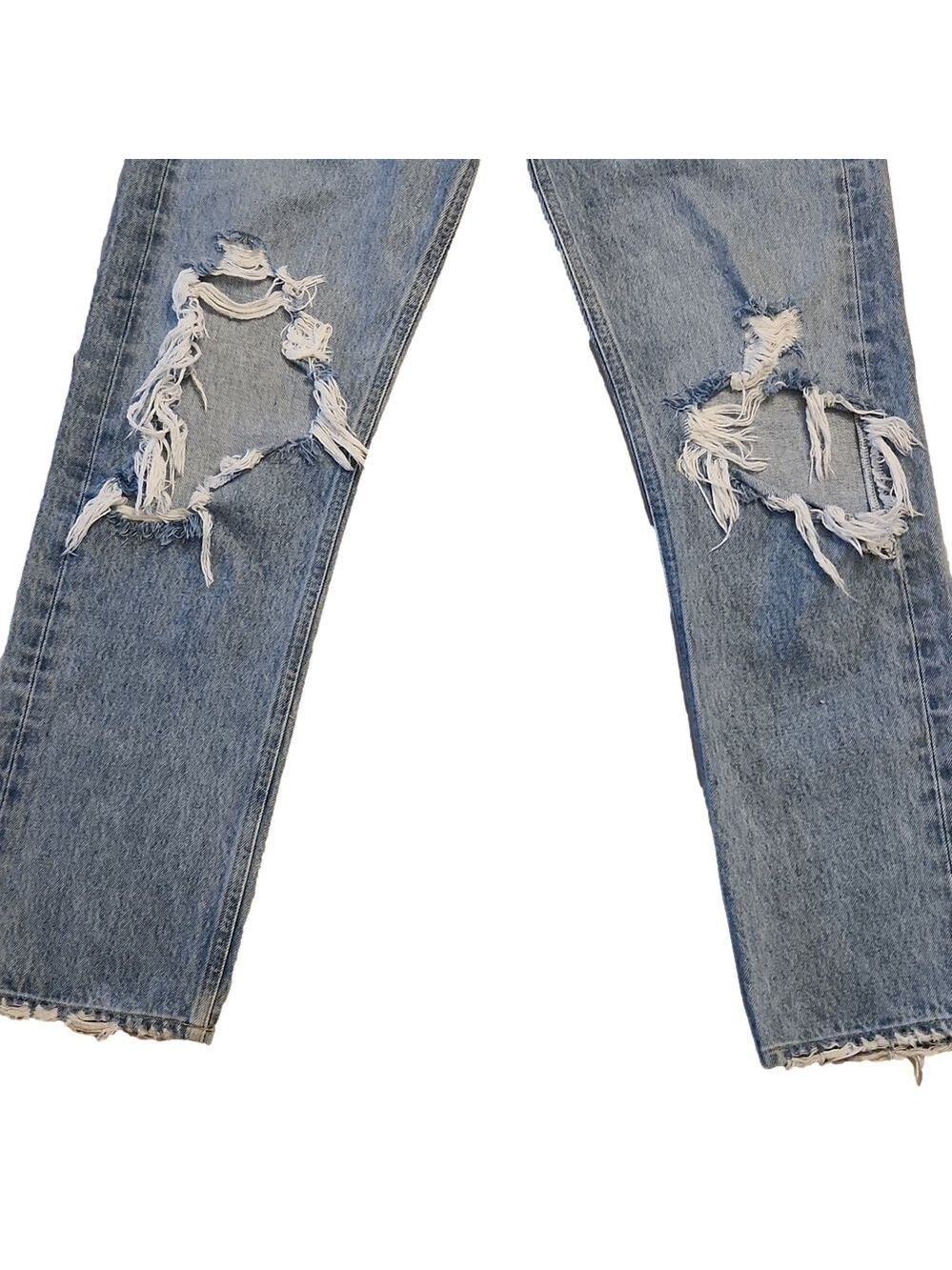 Jeans Crop Blue 90s Distressed Straight-Leg High-rise  Denim Size 25 - Picture 7 of 16